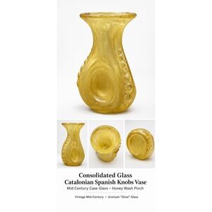 Consolidated Glass Catalonian Spanish Knobs Vase Honey Uranium Glow Mid-Century